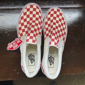Brand new Red & White checkered slip on Vans